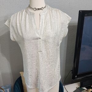 INC International Concepts Shimmering Golden Silver Metallic Blouse